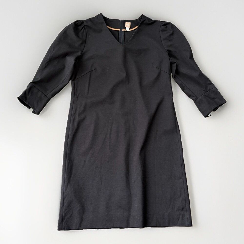 BOSS Black Shift Dress V-Neck 3/4 Sleeve Knee Length Size 8